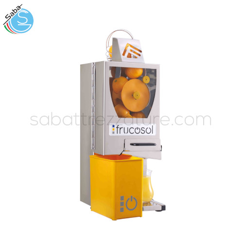 F Compact Juicers FRUCOSOL - 12 arance al minuto - Capacità dell'alimentatore 3 arance - Diametro dell'arancia Fino a 73 mm - Consumo 125 w - Voltaggio 230-110 V / 50 Hz - Peso netto 27 kg - Dimensioni 29 L x 36 P x 72,5 H cm