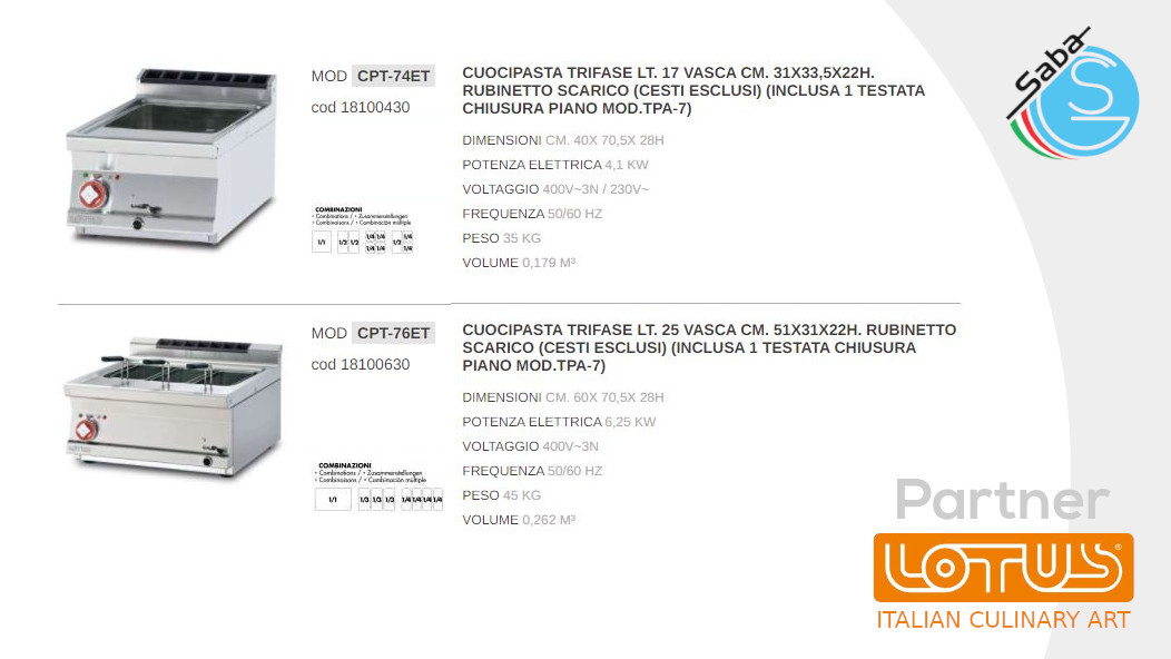 PRODOTTO/I: Cuocipasta elettrici LINEA 70 SUPERLOTUS TOP LOTUS