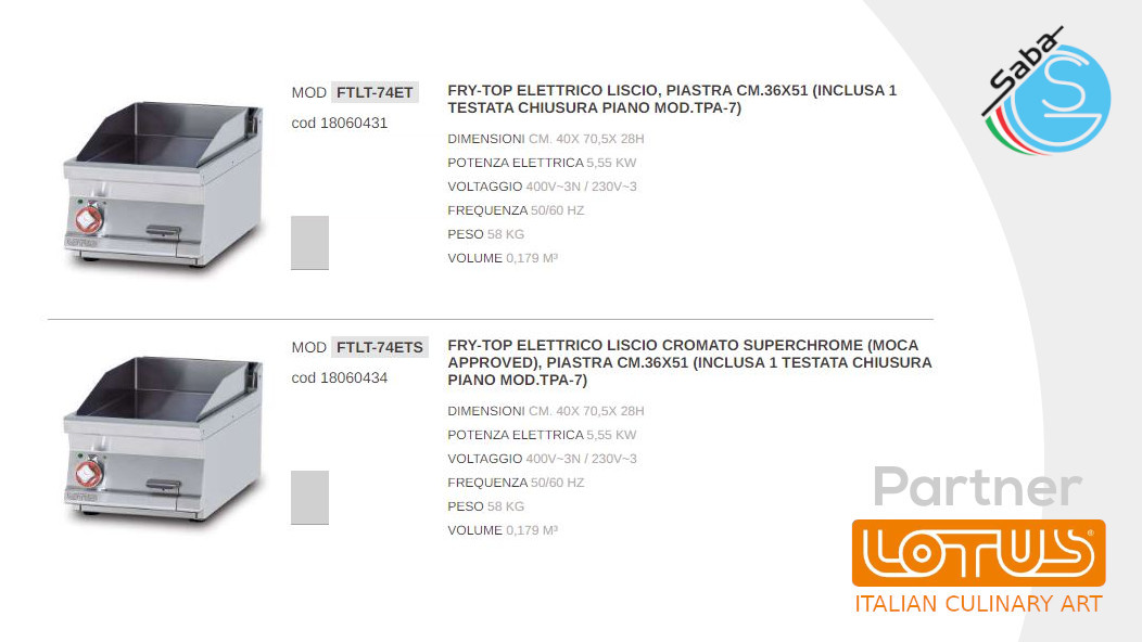 PRODOTTO/I: Fry-top elettrici LINEA 70 SUPERLOTUS TOP LOTUS