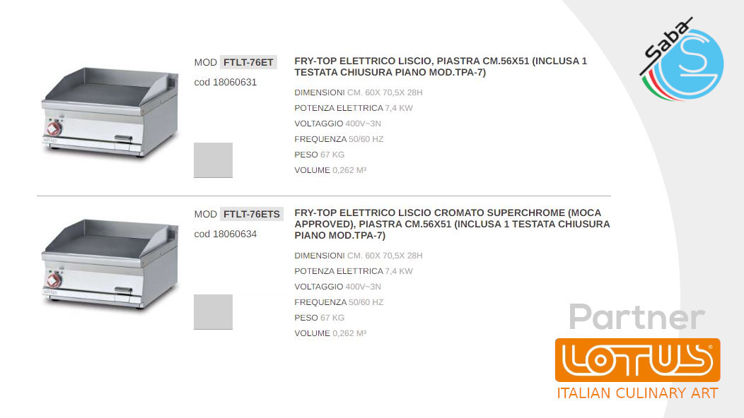 PRODOTTO/I: Fry-top elettrici LINEA 70 SUPERLOTUS TOP LOTUS