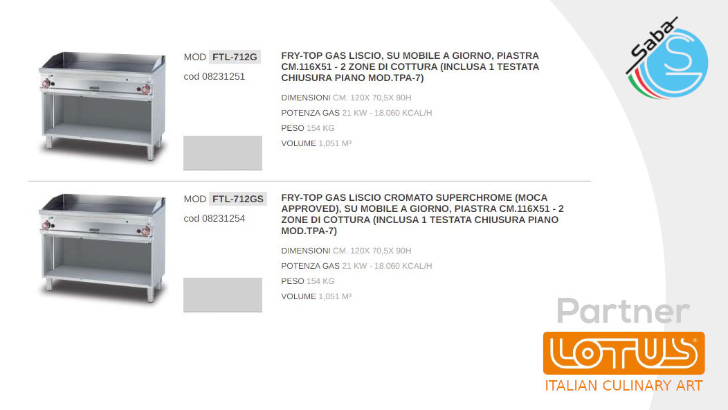 PRODOTTO/I: Fry-top a gas LINEA 70 SUPERLOTUS LOTUS