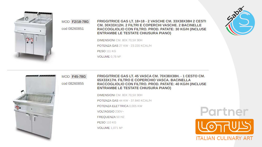 PRODOTTO/I: Friggitrici a gas LINEA 70 SUPERLOTUS TOP LOTUS