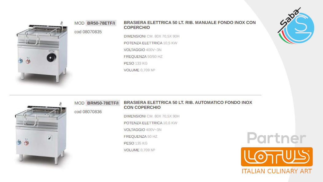 PRODOTTO/I: Brasiere ribaltabili elettriche LINEA 70 SUPERLOTUS LOTUS