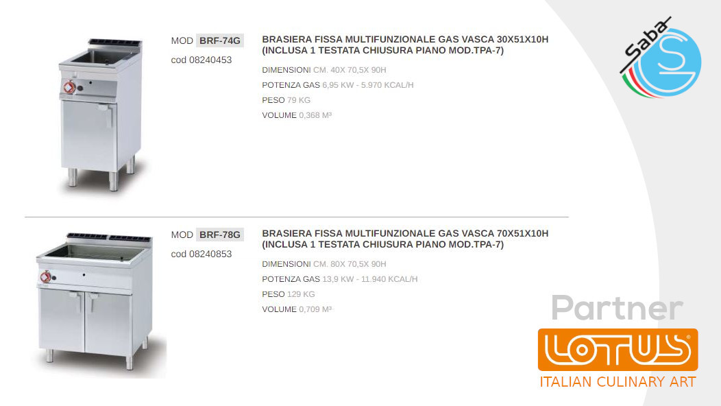 PRODOTTO/I: Brasiere fisse multifunzione a gas LINEA 70 SUPERLOTUS LOTUS
