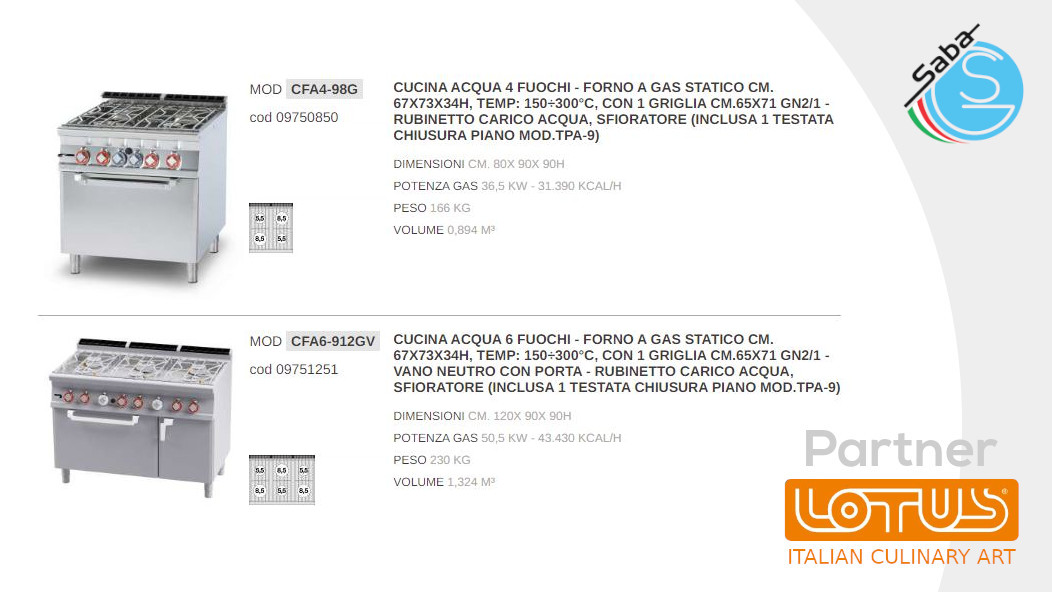 PRODOTTO/I: Cucina acqua a gas con forno statico a gas LINEA 90 IPERLOTUS
