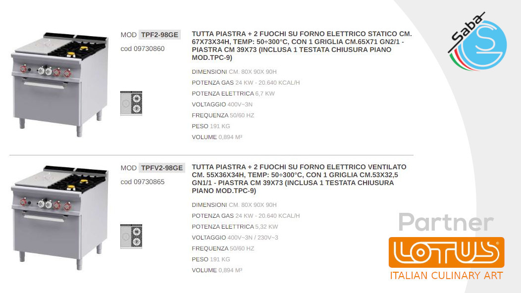 PRODOTTO/I: Tuttapiastra a gas con forno elettrico LINEA 90 IPERLOTUS LOTUS