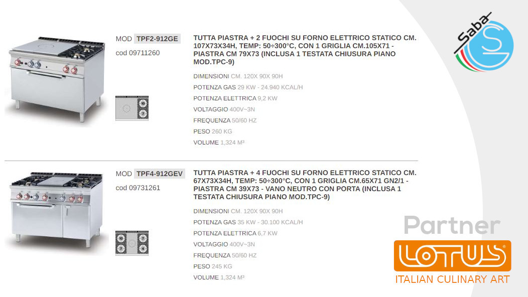 PRODOTTO/I: Tuttapiastra a gas con forno elettrico LINEA 90 IPERLOTUS LOTUS