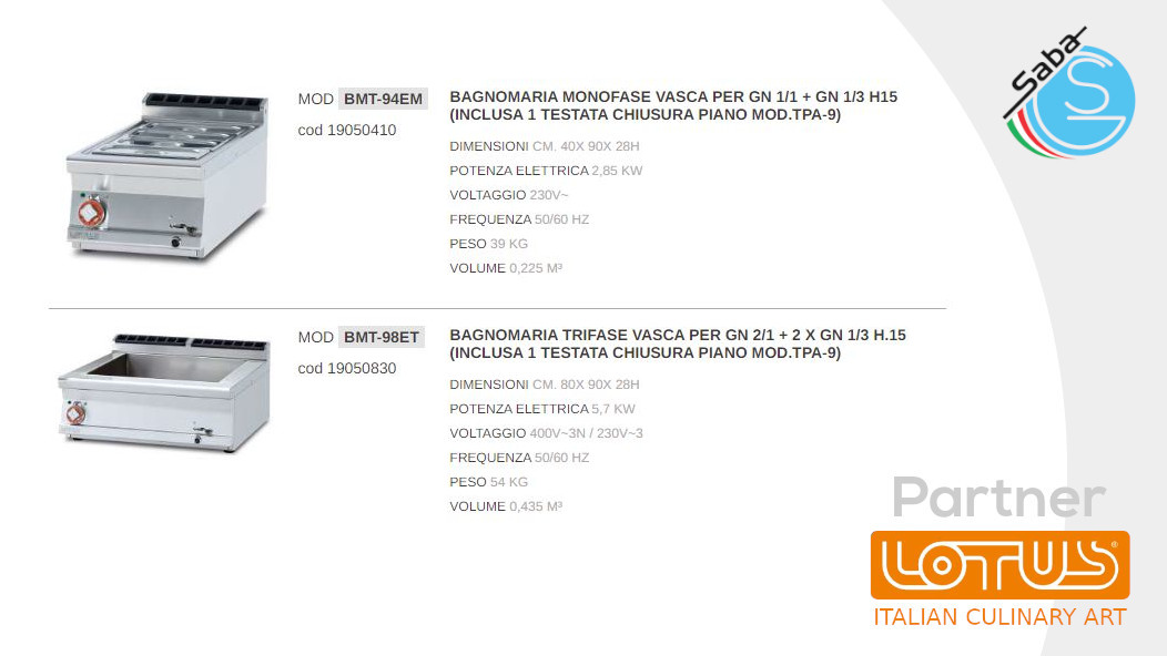 PRODOTTO/I: Bagnomaria elettrici LINEA 90 IPERLOTUS TOP LOTUS