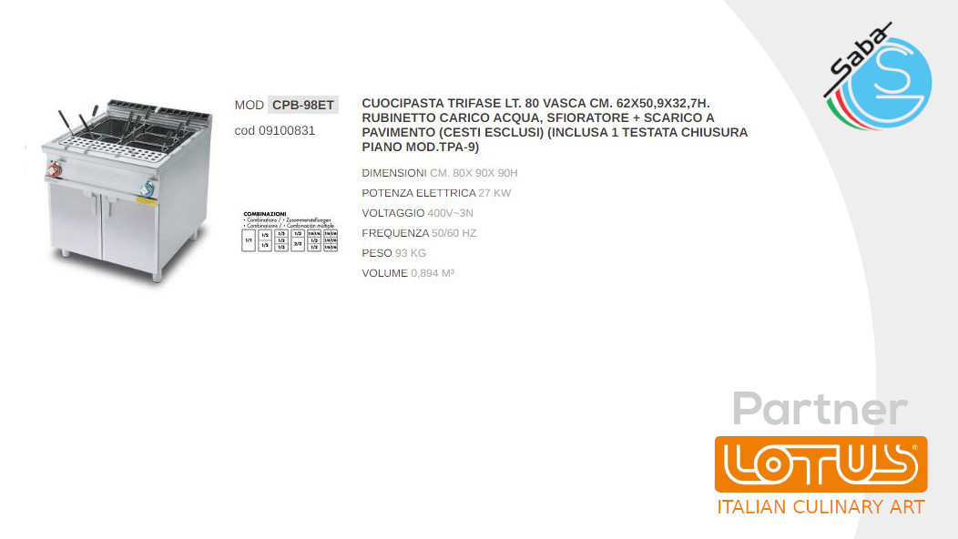 PRODOTTO/I: Cuocipasta elettrici LINEA 90 IPERLOTUS LOTUS