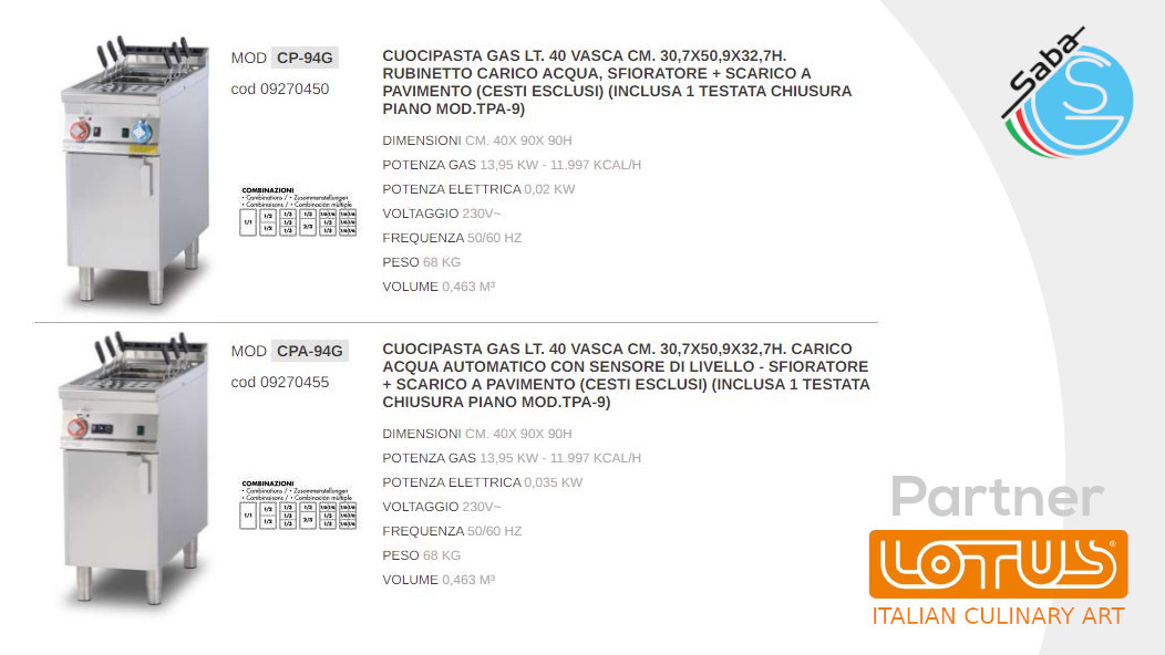 PRODOTTO/I: Cuocipasta a gas LINEA 90 IPERLOTUS LOTUS