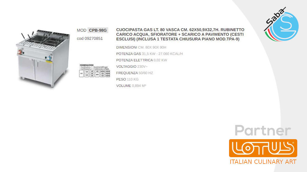 PRODOTTO/I: Cuocipasta a gas LINEA 90 IPERLOTUS LOTUS