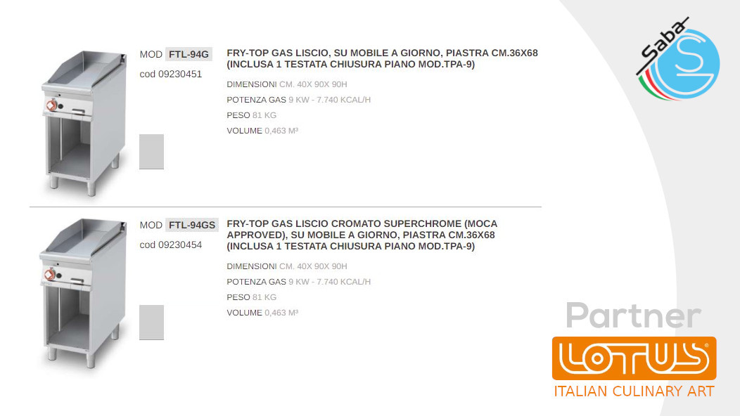 PRODOTTO/I: Fry-top a gas LINEA 90 IPERLOTUS LOTUS