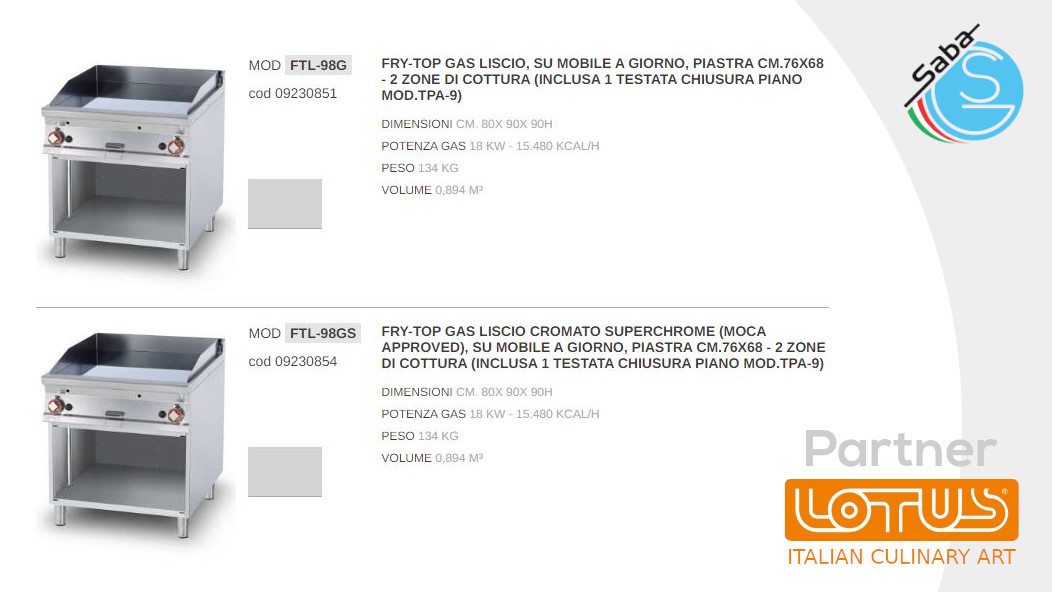 PRODOTTO/I: Fry-top a gas LINEA 90 IPERLOTUS LOTUS