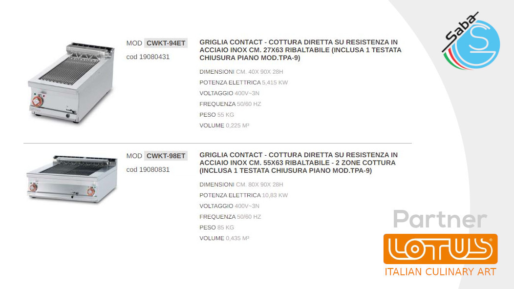 PRODOTTO/I: Griglie elettriche LINEA 90 IPERLOTUS TOP LOTUS
