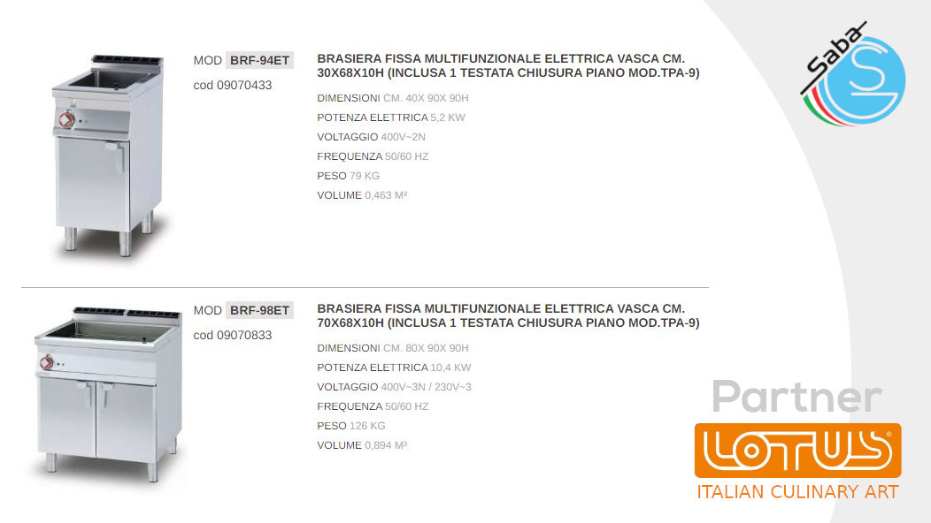 PRODOTTO/I: Brasiere fisse multifunzione elettriche LINEA 90 IPERLOTUS LOTUS