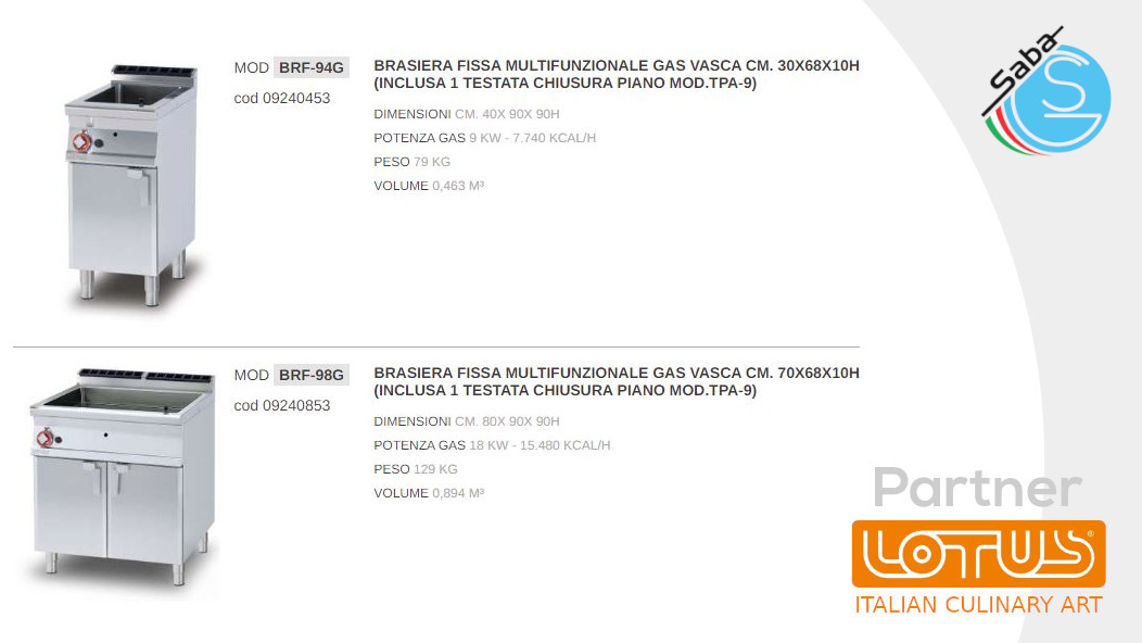 PRODOTTO/I: Brasiere fisse multifunzione a gas LINEA 90 IPERLOTUS LOTUS