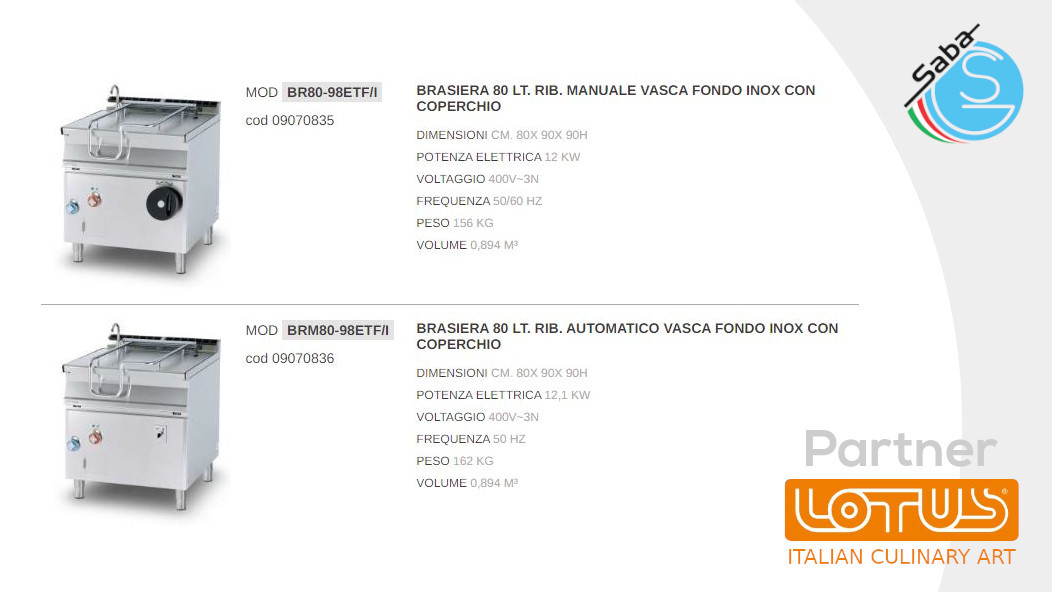 PRODOTTO/I: Brasiere ribaltabili elettriche LINEA 90 IPERLOTUS LOTUS