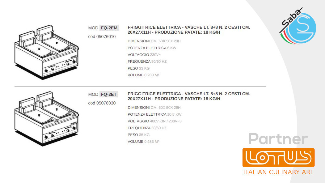 PRODOTTO/I: Friggitrici elettriche LINEA 50 SNACK LOTUS