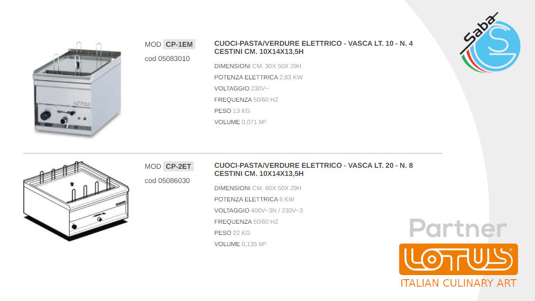 PRODOTTO/I: Cuocipasta elettrici LINEA 50 SNACK LOTUS