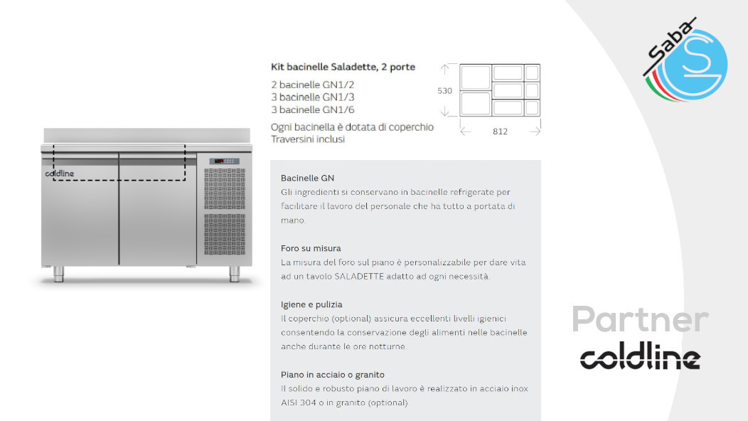 PRODOTTO/I: Tavolo Saladette GN 2 porte -2°+8°C h. 660 mm COLDLINE
