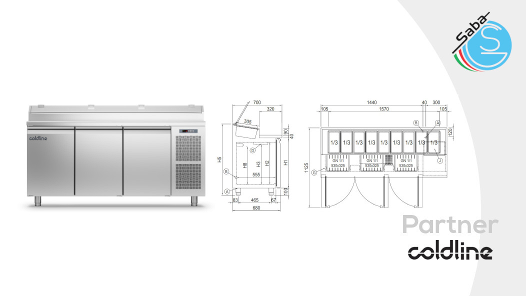 PRODOTTO/I: Tavolo Prep-station GN1/1 3 porte -2°+8°C TVG17/1M-1/3-760 COLDLINE