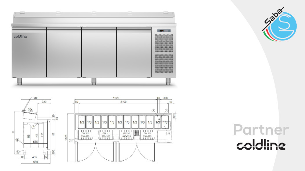 PRODOTTO/I: Tavolo Prep-station GN1/1 4 porte -2°+8°C TVG21/1M-1/3-760 COLDLINE