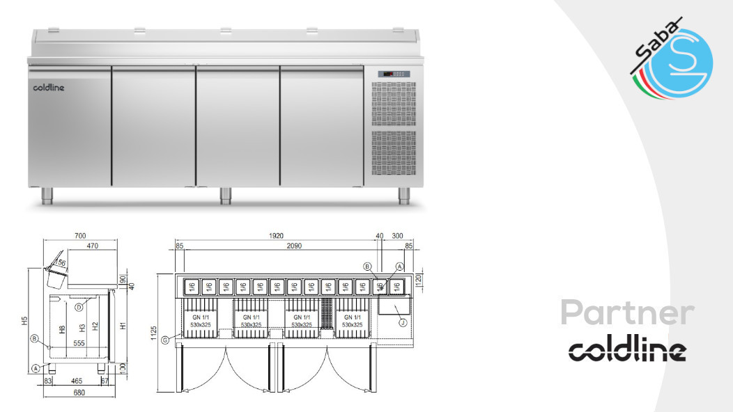 PRODOTTO/I: Tavolo Prep-station GN1/1 4 porte -2°+8°C TVG21/1M-1/6-760 COLDLINE