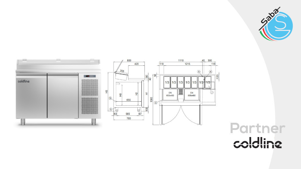 PRODOTTO/I: Tavolo Prep-station 2 porte -2°+8°C TVG13/1MZ-1/3-760 COLDLINE