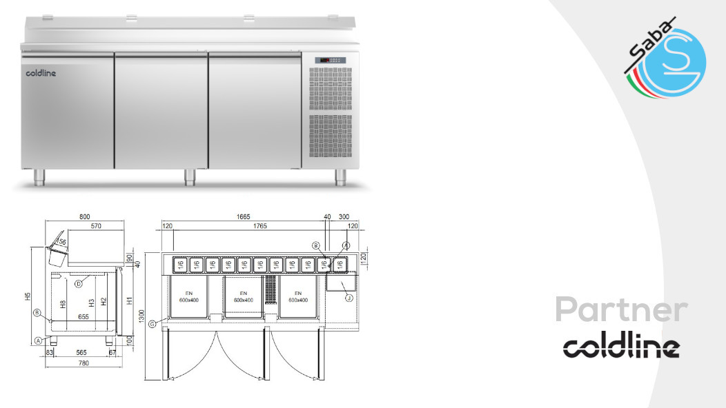 PRODOTTO/I: Tavolo Prep-station 3 porte -2°+8°C TVG17/1MZ-1/6-760 COLDLINE