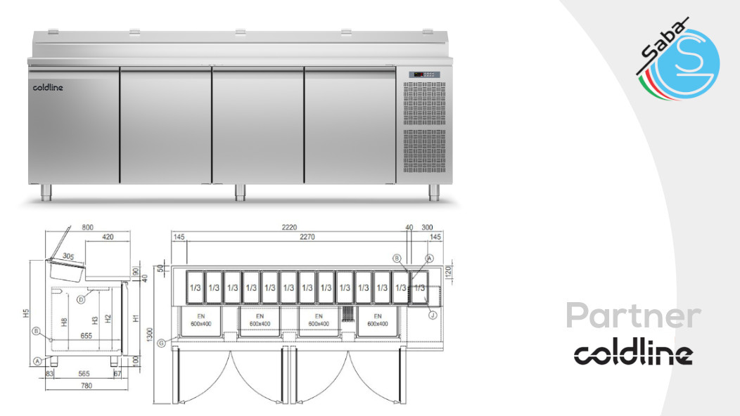 PRODOTTO/I: Tavolo prep-station 4 porte -2°+8°C TV21/1MZ-1/3-760 COLDLINE