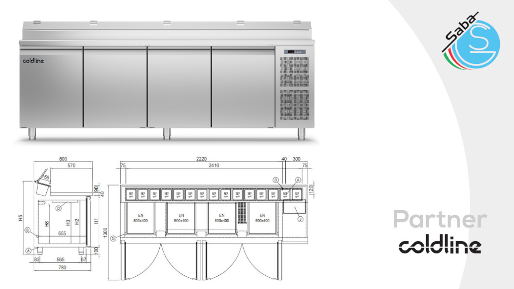 PRODOTTO/I: Tavolo Prep-station 4 porte -2°+8°C TVG21/1MZ-1/6-760 COLDLINE