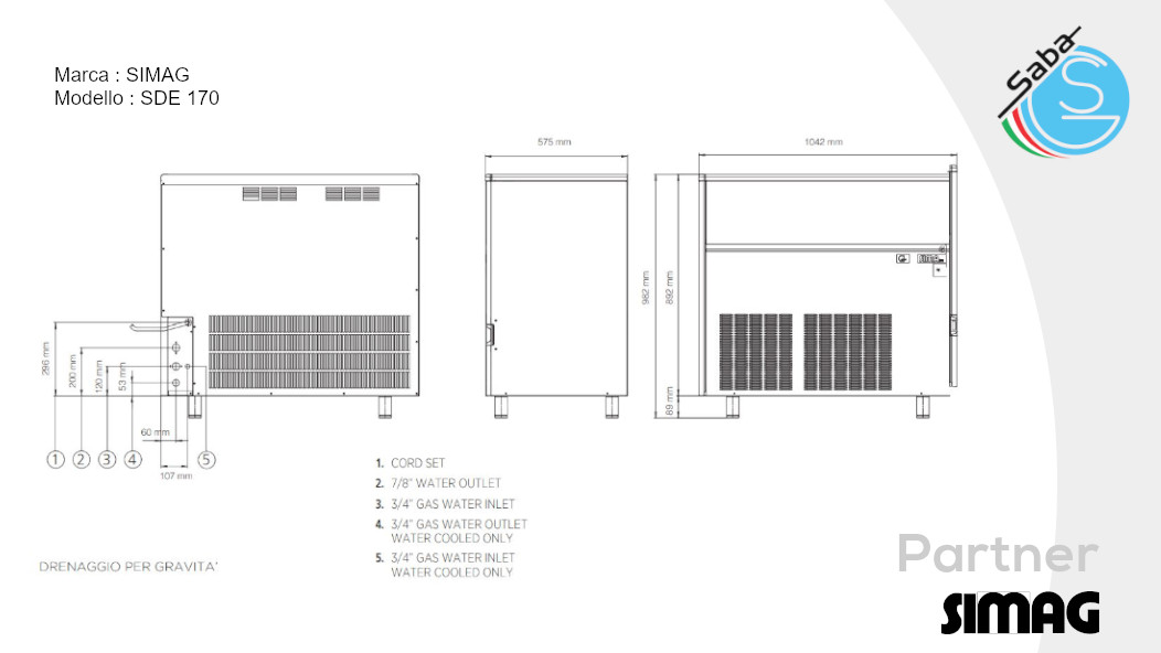 PRODOTTO/I: Fabbricatore di ghiaccio a cubetti cavi SDE 170 SIMAG