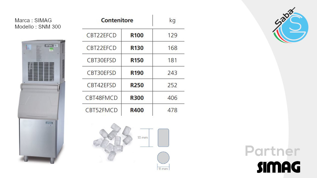 PRODOTTO/I: Fabbricatore di ghiaccio a cubetti Nugget SNM 300 SIMAG
