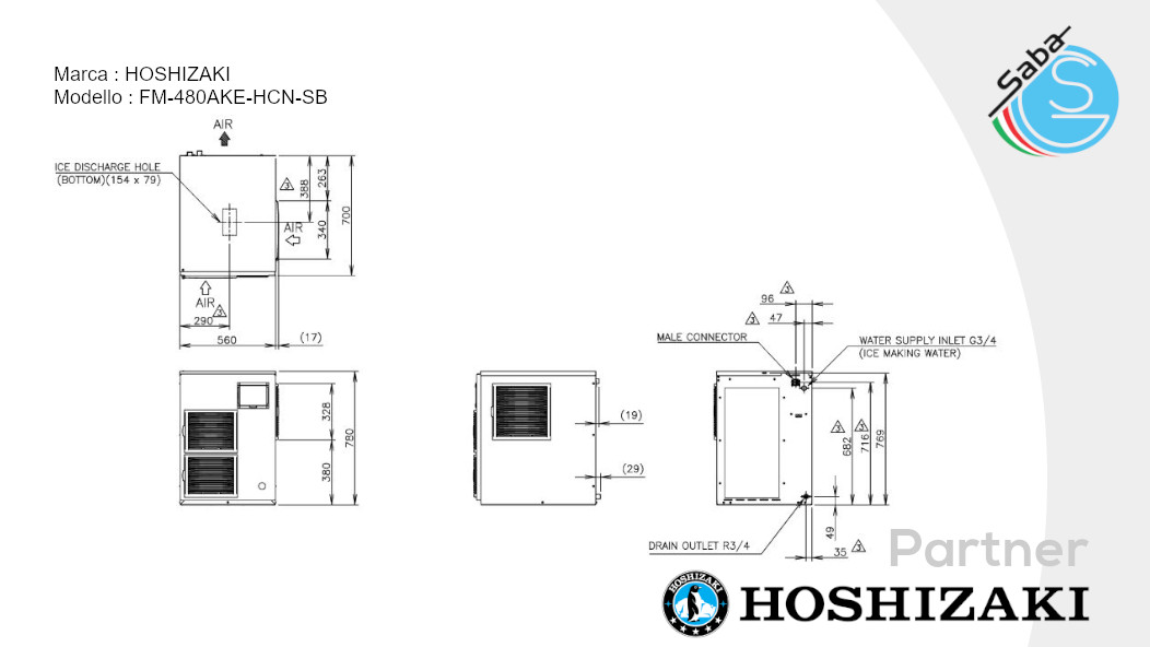 PRODOTTO/I: Fabbricatore di ghiaccio Hoshizaki FM-480AKE-HCN-SB
