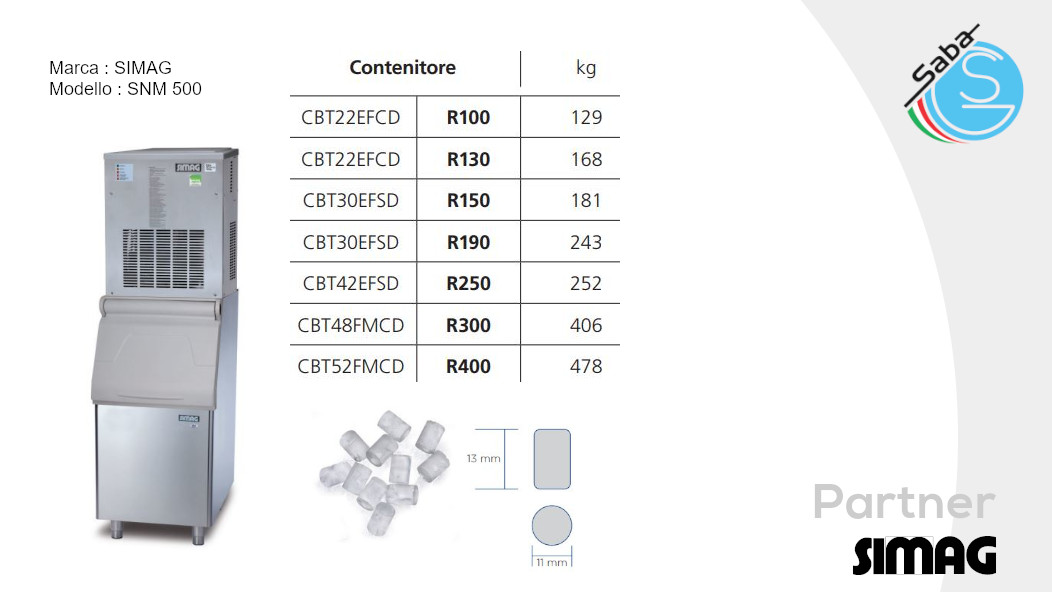 PRODOTTO/I: Fabbricatore di ghiaccio a cubetti Nugget SNM 500 SIMAG