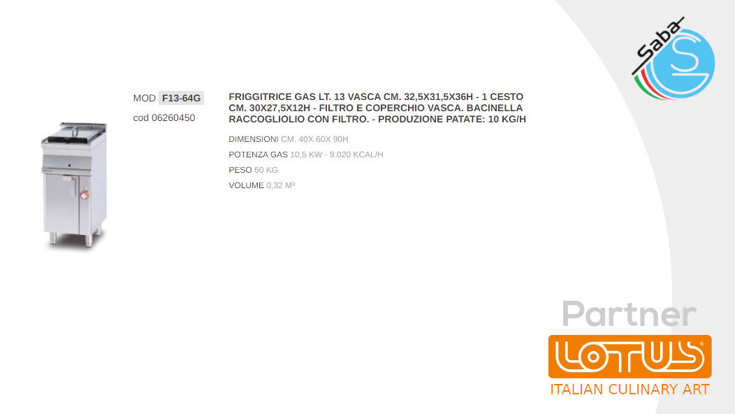 PRODOTTO/I: Friggitrici a gas 60 MAGICLOTUS LOTUS