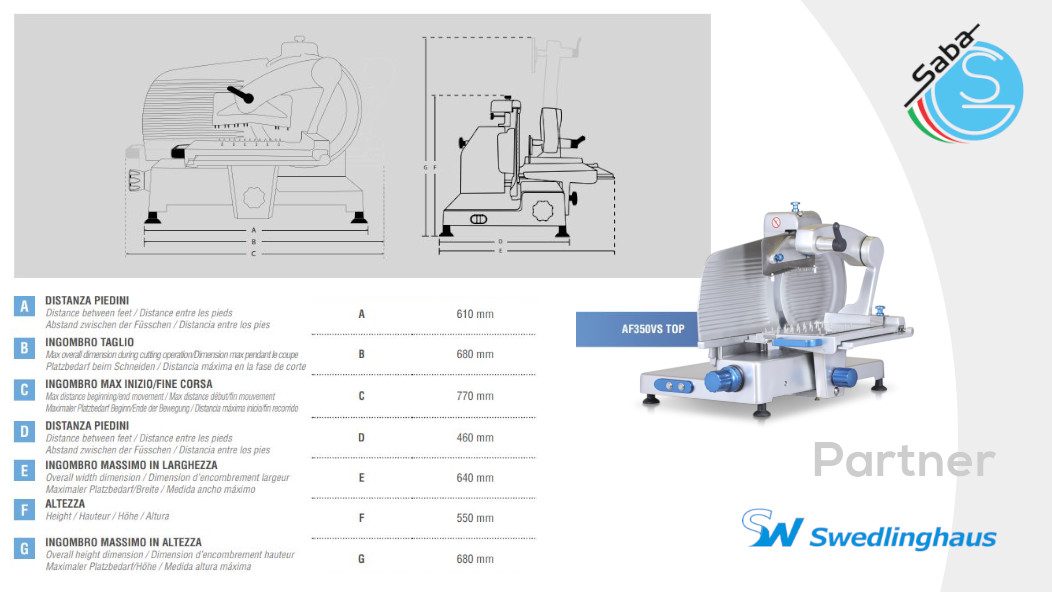 PRODOTTO/I: Affettasalumi verticale AF350VS TOP Swedlinghaus