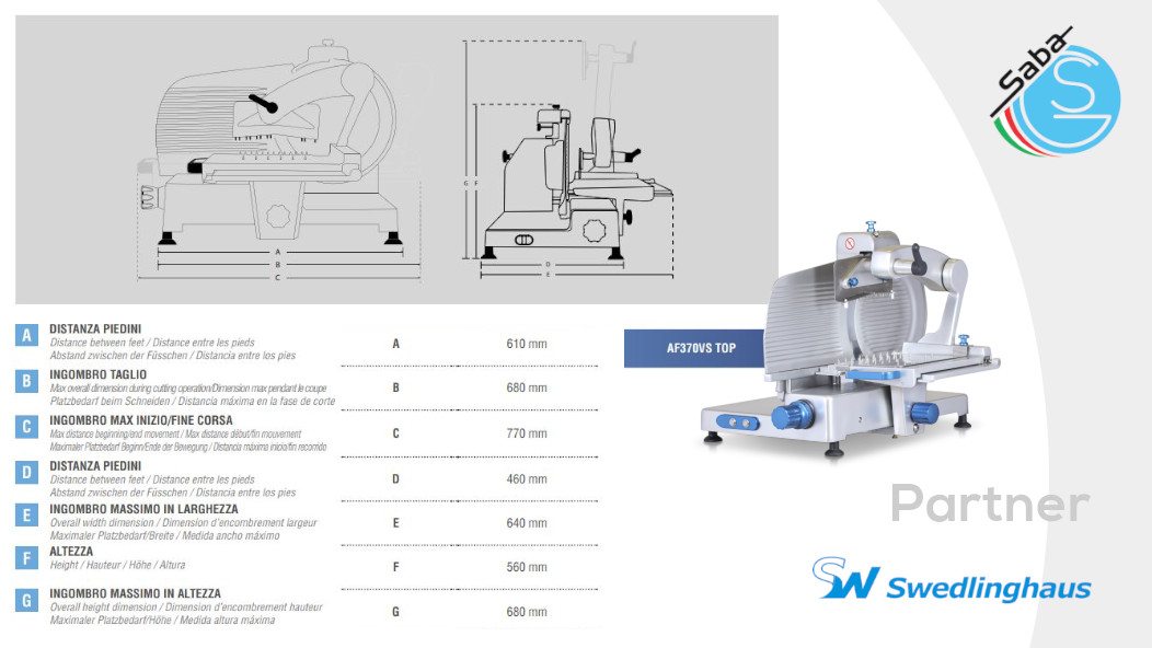 PRODOTTO/I: Affettasalumi verticale AF370VS TOP Swedlinghaus