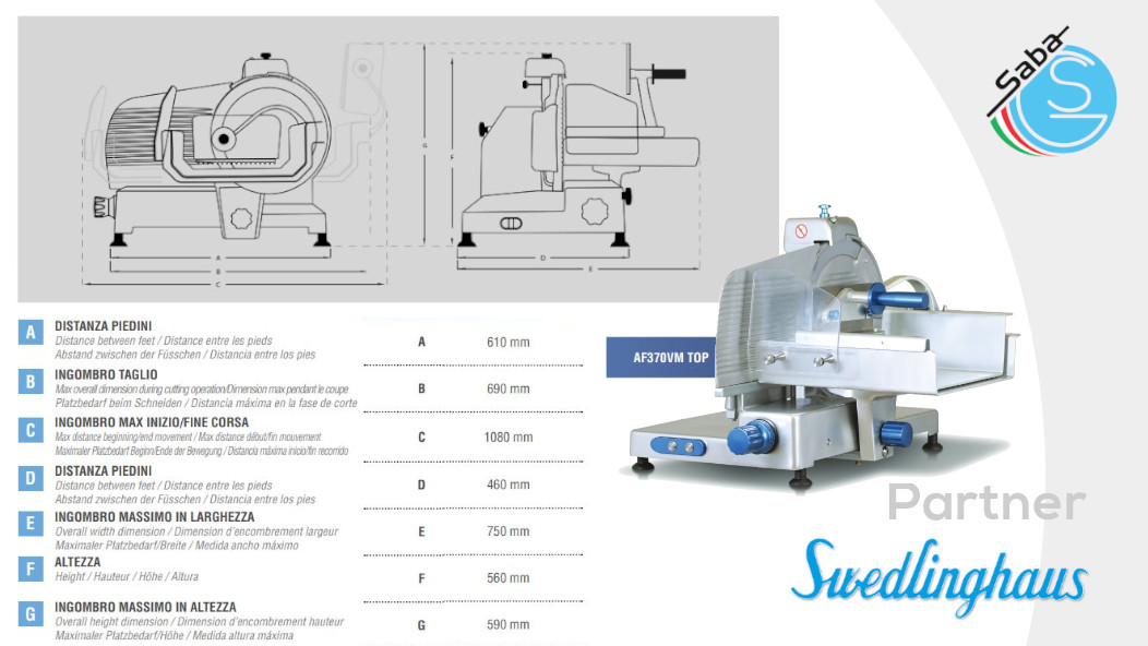 PRODOTTO/I: Affettacarne verticale AF370VM TOP Swedlinghaus