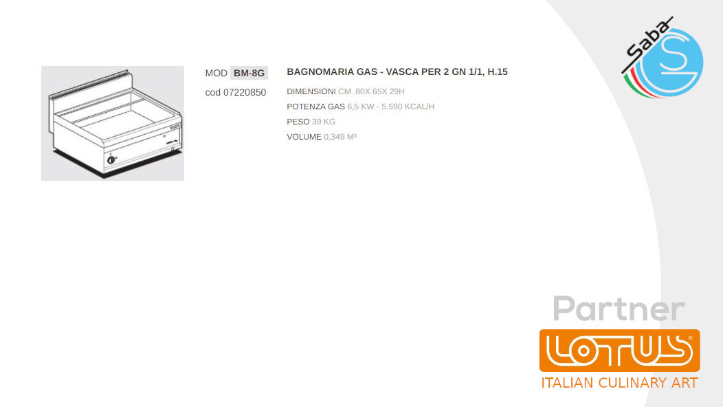 PRODOTTO/I: Bagnomaria a gas 65 MAGICPROF LOTUS