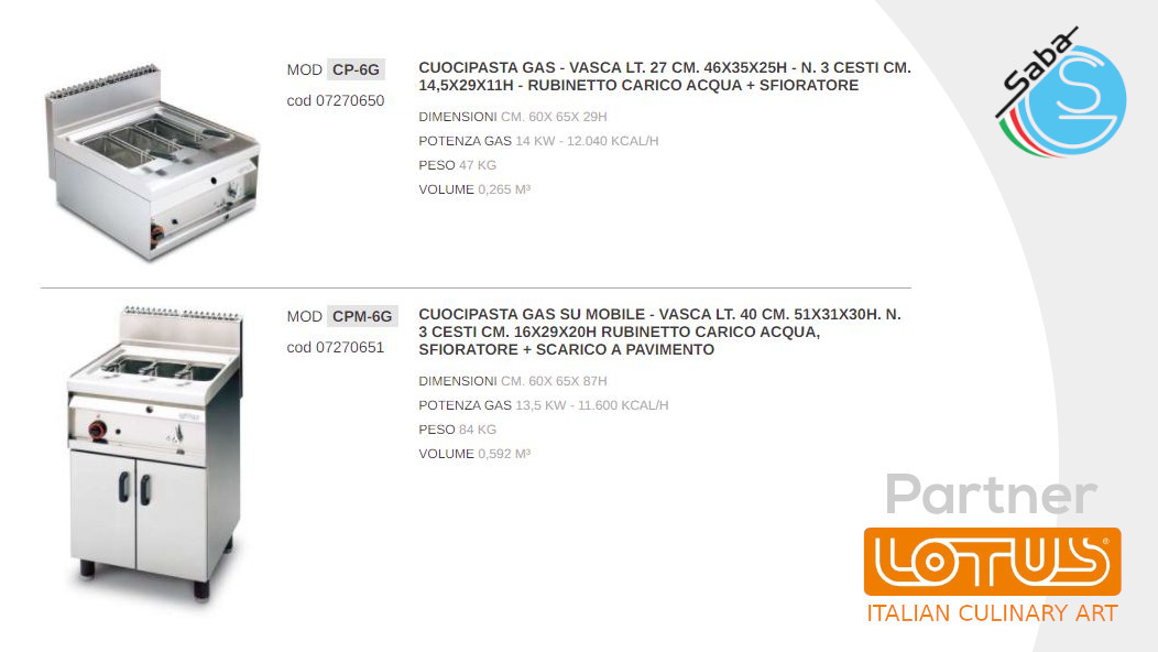 PRODOTTO/I: Cuocipasta a gas 65 MAGICPROF LOTUS
