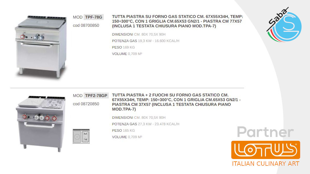PRODOTTO/I: Tuttapiastra a gas con forno a gas LINEA 70 SUPERLOTUS LOTUS