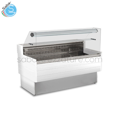 Banco alimentare neutro (non refrigerato) KIBUK 150 - Lunghezza comprese le spalle 1540 mm - Superficie di esposizione 1,26 m² - Potenza assorbita dall'illuminazione (dotazione standard) 13 W - Alimentazione V 230/50Hz monofase