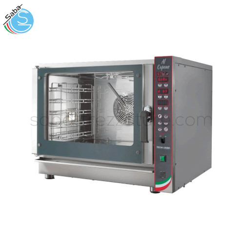 Forno elettrico a convezione - Dim. cm L92XP84,5XH77 -  5 teglie cm 60 x 40 o 5 teglie GN 1/1 (cm 53 x 32,5) - Con vapore diretto - Pannello di controllo digitale - Ventilazione bidirezionale - Temp.: 0°C - 280°C - Potenza: 6,45 kW - Alim.: trifase