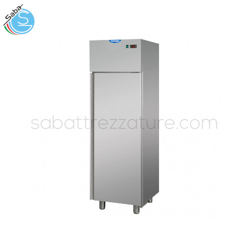 Armadio refrigerato 400 INOX +0°C/+10°C - RefrI Ventilata - Dimensioni: 60 x 62 x 190/208 cm - Peso netto: Kg 68 - Capacità netta: 400 l - Temperatura d'esercizio: +0°C/+10°C - Assorbimento elettrico: 385 W - Alimentazione: V-P-Hz 230-1-50