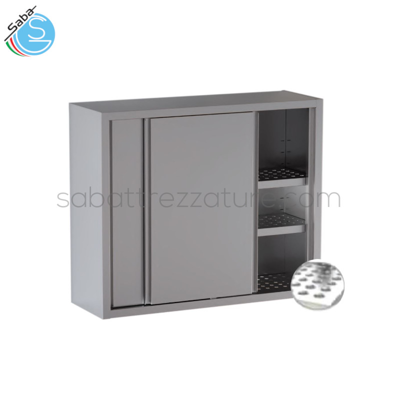 OFFERTA: Pensile asolato (forato) con 2 porte scorrevoli e con 2 ripiani asolati (forati) - Acciaio inox 18/10 AISI 304 - Dimensioni cm L130xP40xH100 - Nr. 2 porte scorrevoli - Nr. 2 ripiani intermedi - Peso netto Kg 48
