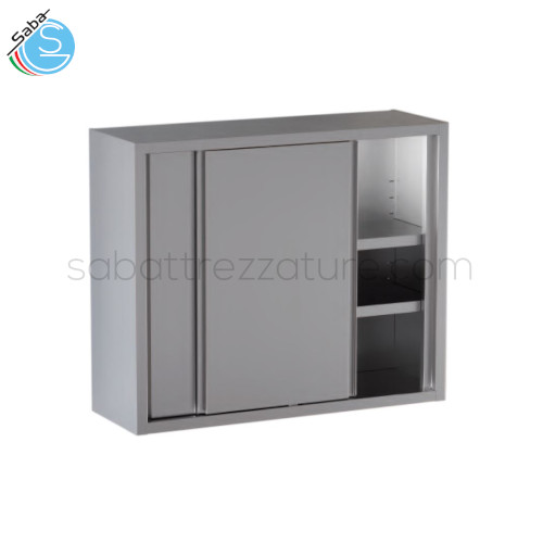 Pensile con 2 porte scorrevoli e con 2 ripiani lisci - Acciaio inox 18/10 AISI 304 - Dimensioni cm L160xP40xH100 - Nr. 2 porte scorrevoli - Nr. 2 ripiani intermedi - Peso netto Kg 57