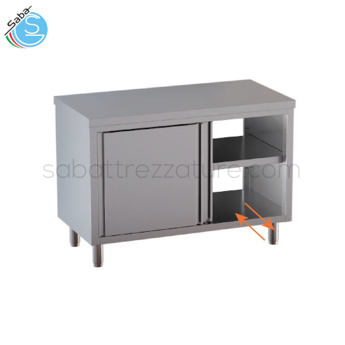 Tavolo armadiato passante con porte scorrevoli su due lati e top (piano di lavoro) senza alzatina posteriore - Dimensioni esterne: cm L200xP80xH85 - Peso: Kg 120