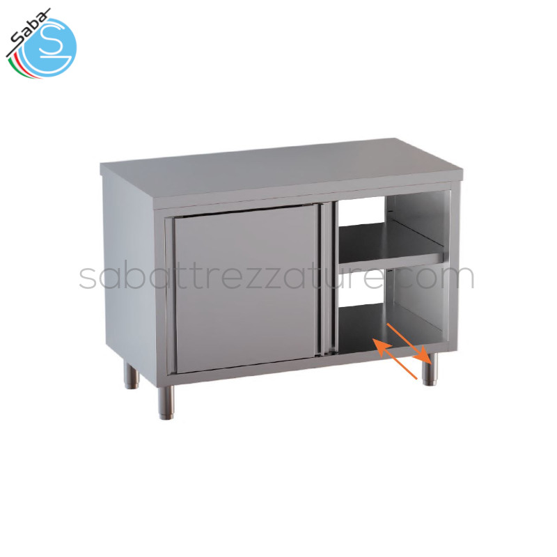 OFFERTA: Tavolo armadiato passante con porte scorrevoli su due lati e top (piano di lavoro) senza alzatina posteriore - Dimensioni esterne: cm L200xP80xH85 - Peso: Kg 120