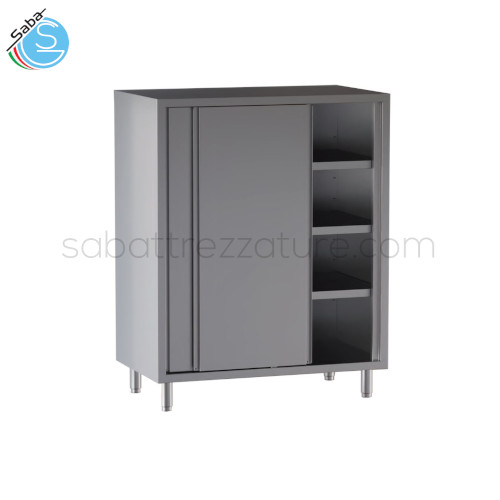 Armadio in acciaio inox 18/10 AISI 304 con porte scorrevoli e nr. 3 ripiani intermedi - Dimensioni esterne: cm L100xP70x180H - Peso: Kg 139